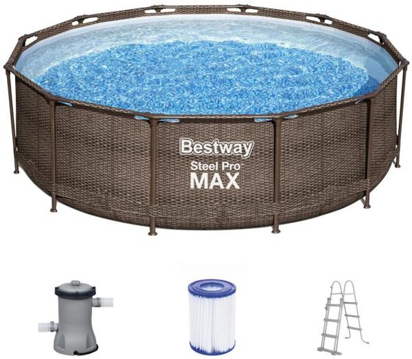 Bestway Steel Pro MAX Frame Pool-Set mit Filterpumpe Ø 366 x 100 cm, Rattan-Optik (Schokobraun), rund Bild 6