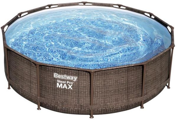 Bestway Steel Pro MAX Frame Pool-Set mit Filterpumpe Ø 366 x 100 cm, Rattan-Optik (Schokobraun), rund