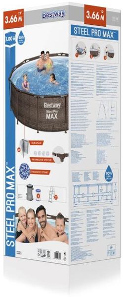 Bestway Steel Pro MAX Frame Pool-Set mit Filterpumpe Ø 366 x 100 cm, Rattan-Optik (Schokobraun), rund Bild 2