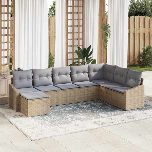 vidaXL Gartensofa-set mit Kissen 8 pcs Beige und Hellgrau Poly-Rattan 3355509
