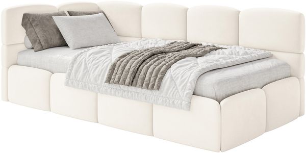 Selsey 'Cloudy' Jugendbett 120 cm, Bettkasten, Velours wasserabweisend, Kopfteil links, Creme