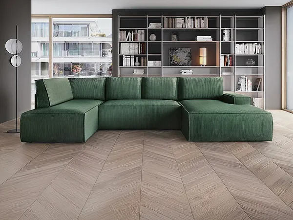 Vente-unique - AMELIA Sofa SamtStoff Grün - B 195 cm x H 85 cm x L 349 cm