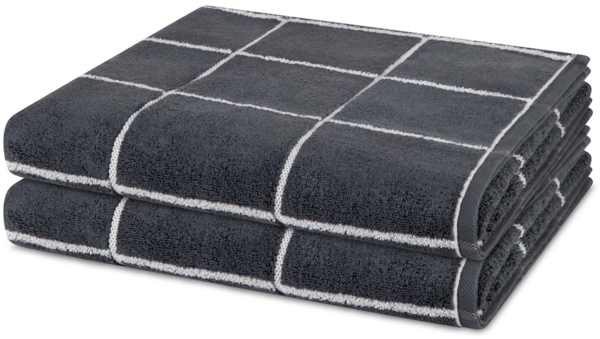 Ross Sensual Skin Karo 2 tlg. Frottier-Set - 2 X Duschtuch (75 X 140cm) - 500 - Anthrazit