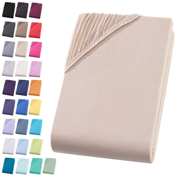 Visaggio Spannbettlaken Jersey aus 100% Baumwolle Spannbetttuch Bettlaken, Jersey, Gummizug: rundum, Spannbettlaken, für Matratzenhöhen bis 22 cm, Steghöhe 30 cm
