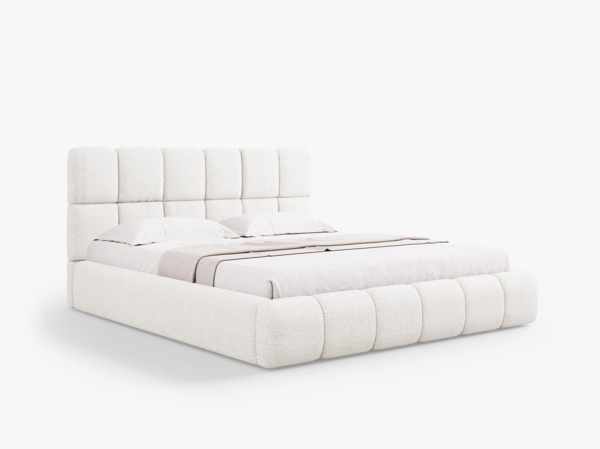 Micadoni Stauraumbett mit Kopfteil Bellis Boucle Baloo Weiß 160x200 Bild 1