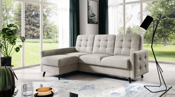 Ecksofa Sofa GARNET Stoff Luis Beige mit Schlaffunktion Ottomane Links