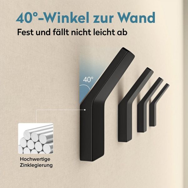 doporro Wandhaken Handtuchhaken Klebehaken aus Zinklegierung ohne Bohren Stalo-13, (4-St), 40° Wandneigung, Zinklegierung in einem Stück gegossen