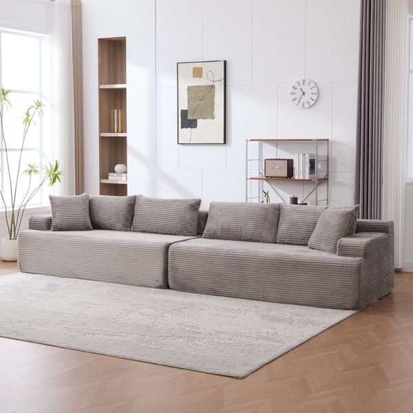YakoHome Modulsofa Grau 344x99x75 cm – Vollmontiertes Sofa mit Chaiselongue, bequemer Polsterung und modernem Design für gemütliche Stunden im Wohnzimmer oder Büro