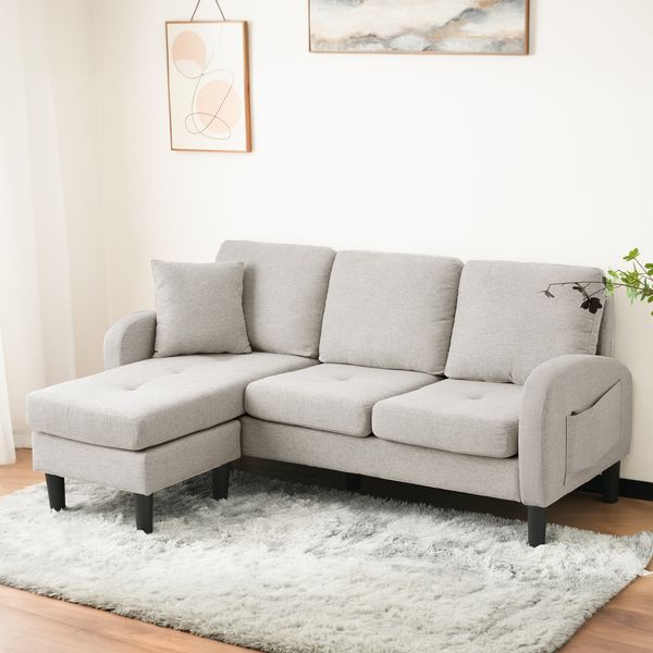 Ecksofa L-Form mit Chaiselongue links/rechts Faserleinen kleines Wohnzimmer Sofa kompakt 3-Sitzer