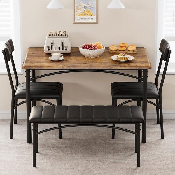 GarveeMore Essgruppe Essgruppe für 4 Personen Esstisch, gepolsterter Bank und 2 Stühlen, Tisch: 70 x 110 x 76 cm Stuhl: 48 x 43 x 86 cm Bank: 30 x 90 x 47.5 cm