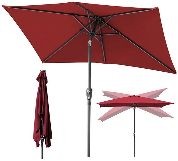 Clanmacy Sonnenschirm Sonnenschirm 140x210 cm knickbar Balkonschirm Gartenschirm UV50+ Rot, LxB: 210x140 cm, Stabiler knickbar/für Garten, Balkon, Terasse/Sonnenschutz