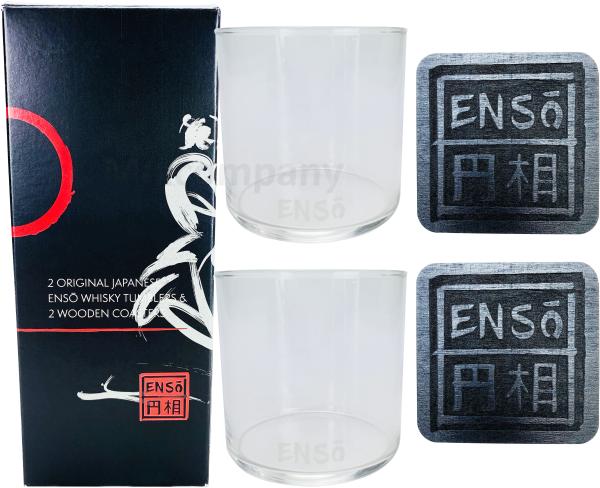 Enso 2 Tumbler + 2 Untersetzer mit Geschenkverpackung japanischer Whiskey Glas Gläser Longdrinkglas Bierdeckel