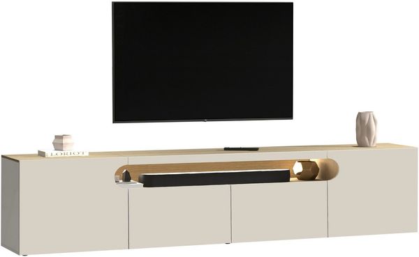 Home affaire Lowboard REAL TV-Möbel, 240 cm breit, 40/60 cm hoch, Hochglanz oder matt, Mit 4 Türen, davon 2 abgerundet, die ein ovales offenes Fach bilden