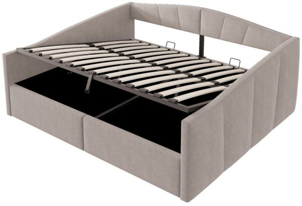 MODFU Schlafsofa mit Samtstoff & hydraulischem Stauraum, inkl. Lattenrost & Armlehnen, 140x200 cm Polsterbett Stauraumbett, ohne Matratze