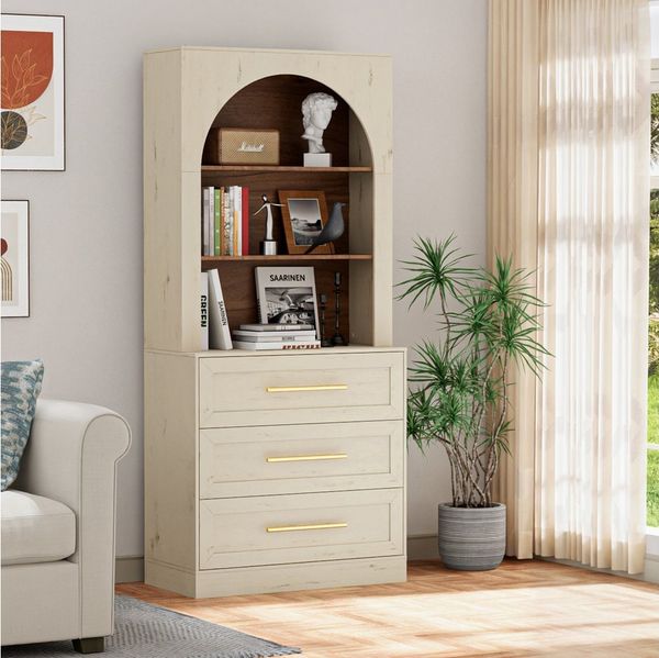 UEV Kommode Buffetschrank mit 3 Schubladen und 3 Fächern (80x39,5x178cm verstellbare Ablage für Wohnzimmer Schlafzimmer Küche, Bücherschrank Standregal, Aufbewahrungregal Sideboard, Küchenschrank), 80x 39,5x 178cm für Wohnzimmer Schlafzimmer Küche