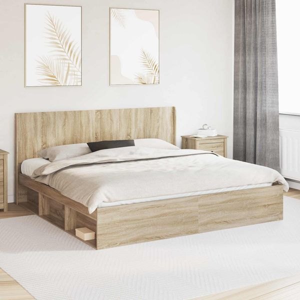 vidaXL Bettgestell mit Stauraum und Kopfteil Sonoma-Eiche 200x200 cm 3413815
