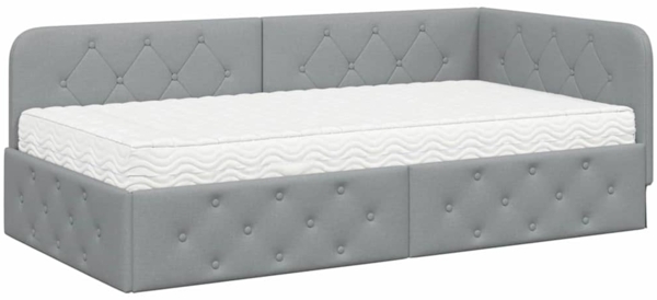 vidaXL Eckbettgestell mit Matratze Hellgrau 100x200 cm Stoff 3394053