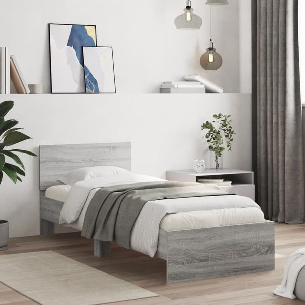 vidaXL Bettgestell mit Kopfteil Grau Sonoma 90x190 cm Holzwerkstoff 838657