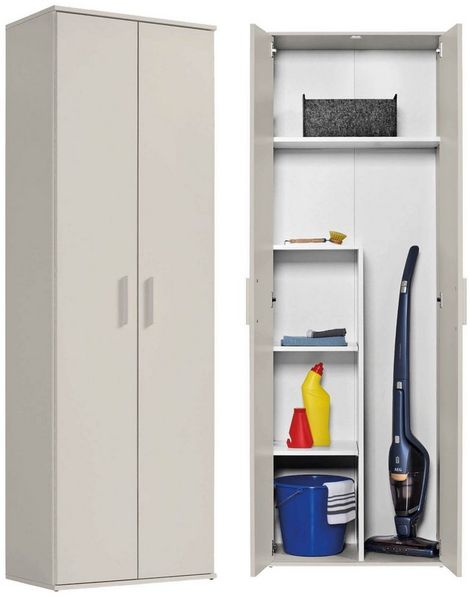 mokebo Mehrzweckschrank Der Lange (60x180 cm, mit Staubsaugerfach) Besenschrank, Putzschrank, Flurschrank, Haushaltsschrank in Beige Grau