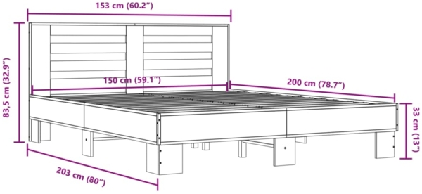 vidaXL Bettgestell Räuchereiche 150x200 cm Holzwerkstoff und Metall 3280099 Bild 8