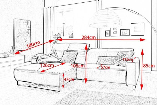 KAWOLA Sofa YORK Leder Life-line grey Rec links Fuß Metall Chrom matt 85 x 111 x 284 cm Bild 3