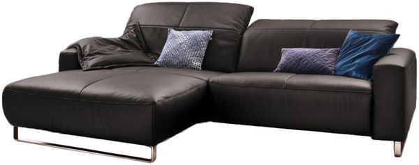 KAWOLA Sofa YORK Leder Life-line grey Rec links Fuß Metall Chrom matt 85 x 111 x 284 cm Bild 2