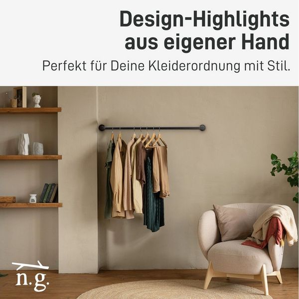 Natural Goods Berlin Garderobenstange Pipe GARD Wall, (1 St), Kleiderstange, Garderobenhalter, Hängegarderobe, Temperguss