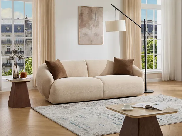 Vente-unique - MIBASTO Sofa StoffStoff Beige - B 92 cm x H 76 cm x L 228 cm