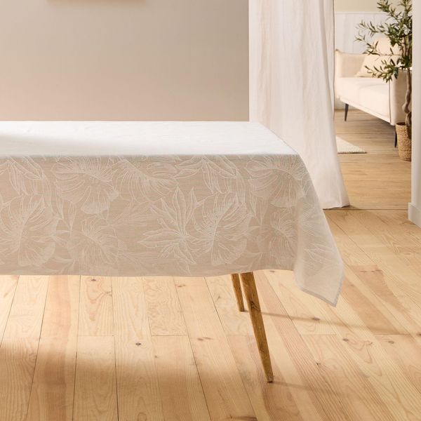 Douceur d'Intérieur, Lorenza Tischdecke, rechteckig, 140x240 cm, Natur, Polyester-Baumwoll-Mischgewebe, Bedruckt, Leineneffekt
