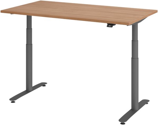 bümö elektrisch höhenverstellbarer Schreibtisch 140x80 cm in Nussbaum, Gestell in graphit, Stehtisch mit 4-fach Speicher, Bluetooth & App-Steuerung, verstellbarer Sitz-Stehschreibtisch, XDLR-14-N-G