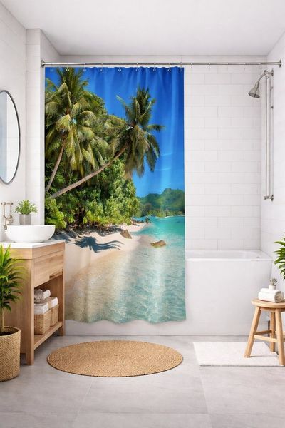 Clever-Kauf-24 Duschvorhang Textiler Duschvorhang Strand Palme Meer Breite 180 cm