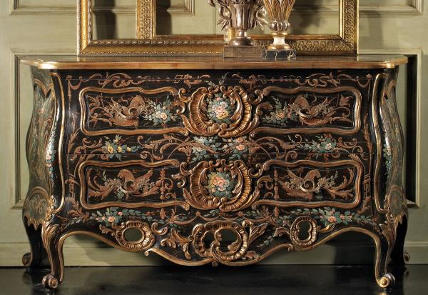 Casa Padrino Luxus Barock Kommode Schwarz / Mehrfarbig / Antik Gold - Handgefertigte Massivholz Kommode mit 2 Schubladen - Luxus Schlafzimmer Möbel im Barockstil - Luxus Qualität - Made in Italy