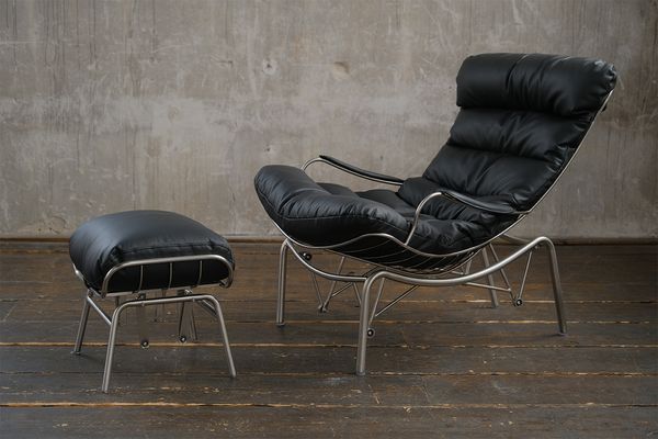 KAWOLA Relaxsessel ROWA Sessel Leder schwarz inklusive Hocker 88 x 103 x 77 cm
