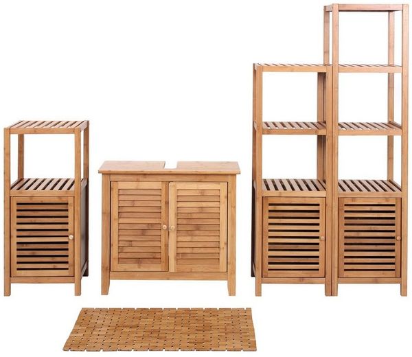 MCW Badmöbel-Set MCW-B18-5, (Set, 5-St, 5er), rutschfeste Badematte, magnetischer Türverschluss