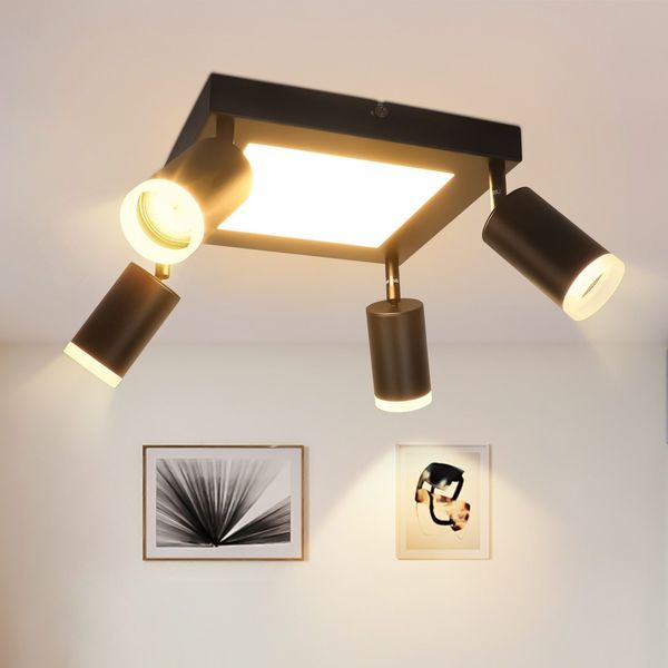 ZMH LED Deckenlampe 4 Flammig Deckenstrahler - Deckenspot GU10 Deckenleuchte Schwarz Deckenleuchte Eckig Schlafzimmerlampe 3000k Küchenlampe 20W Schwenkbar für Wohnzimmer Büro