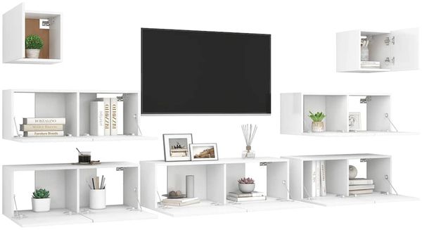 7-tlg. TV-Schrank, Lowboard TV Set Weiß Holzwerkstoff Bild 3