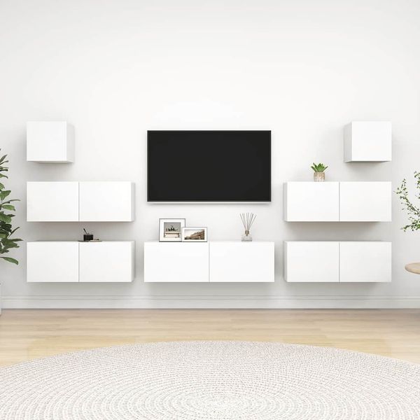 7-tlg. TV-Schrank, Lowboard TV Set Weiß Holzwerkstoff
