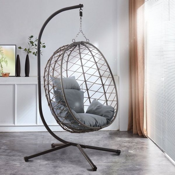 Luxus Hängesessel NEW XXL Gestell Schwarz mit Korb und Relaxkissen Grau