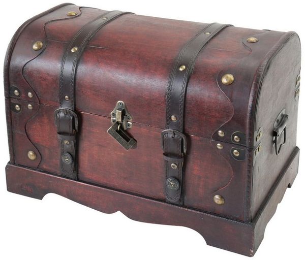 HMF Schatzkiste Schatztruhe aus Holz mit Metallschloss, dekorative Holztruhe 40 x 23 x 27 cm, Kambodscha