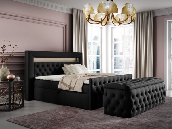 Boxspringbett Schlafzimmerbett ERNESTO Nr. 3 120x200cm in Elisa Velvet Schwarz