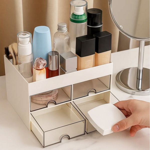 Youyijia Make-Up Organizer Make Up Organizer mit Schubladen 21*14.5*12.5cm Weiß Kosmetikorganiser