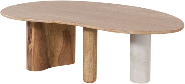 Couchtisch Sheesham 100x65x31 natur sandgestrahlt lackiert / Marmor weiß ORGANIC COLLECTION #31