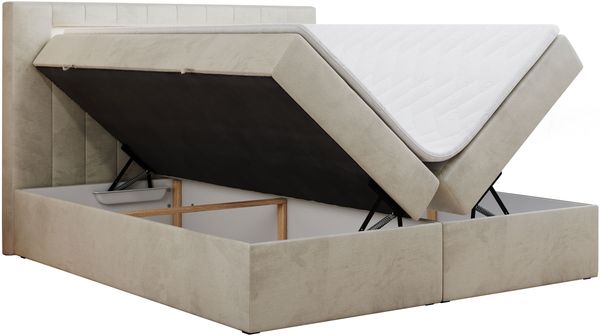 Boxspringbett - Polsterbett mit LED Kopfteil - GOLD-5 - 200x200cm - Beige Velours - H4 Bild 4