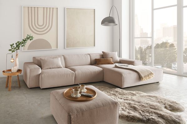 KAWOLA Sofa RANI Ecksofa Cord taupe Recamiere rechts 71 x 189 x 299 cm