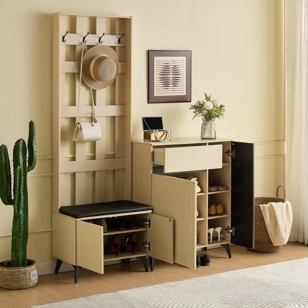 Merax Garderoben-Set mit Sitzbank und Sideboard, (1-St), Flurmöbel-Set mit Schuhschrank, Flurmöbel mit Stauraum und Schublade