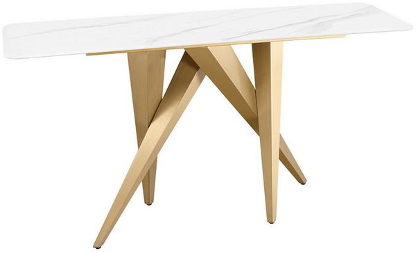 riess-ambiente Konsolentisch ART LIVING 140cm weiß Keramik – champagner gold brushed Metall-Gestell (Einzelartikel, 1-St), Marmor-Optik, für Flur & Wohnbereich geeignet, modernes Design