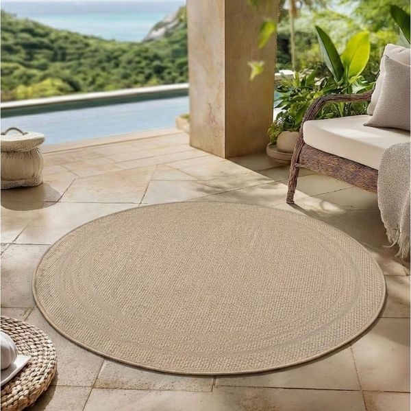 Carpettex Outdoorteppich Schlichter Flatweave Teppich mit Rahmen, Rund, Höhe: 5 mm, Outdoor Teppich Wetterfest Modern Design Wohnzimmer Küchen Terrasse