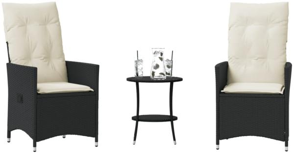 vidaXL 3-tlg. Bistro-Set mit Kissen Schwarz Poly Rattan 365652