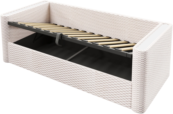 Merax Einzelbett 90x200 cm, Polsterbett Tagesbett, Daybett, Schlafsofa, mit LED-Beleuchtung, mit hydraulischem Stauraummechanismus, , Samt, beige Bild 8