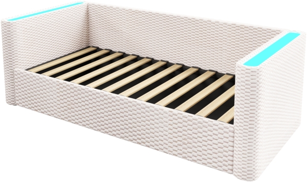 Merax Einzelbett 90x200 cm, Polsterbett Tagesbett, Daybett, Schlafsofa, mit LED-Beleuchtung, mit hydraulischem Stauraummechanismus, , Samt, beige Bild 9